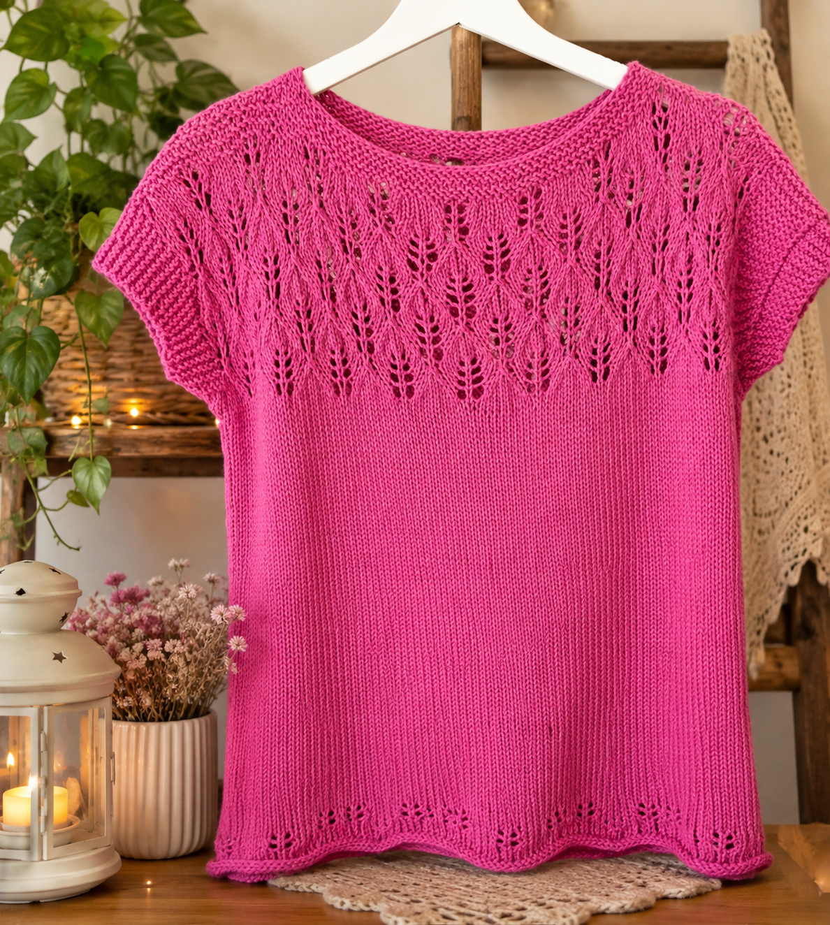 Jersey magenta hojas caladas